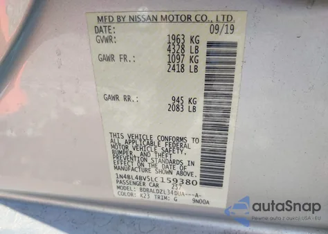 2020 Nissan Altima S Fwd from USA, damaged, VIN 1N4BL4BV5LC159380